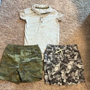 Gray Polo Shirt and Camo Shorts Set